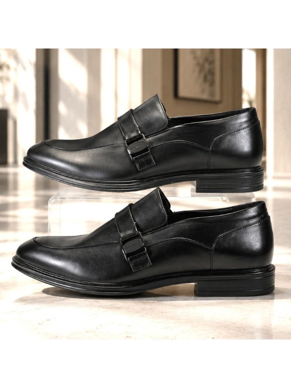 Perry Ellis Mens Black Loafers Buckle Detail Wide Sizes 8.5 9.5 10.5